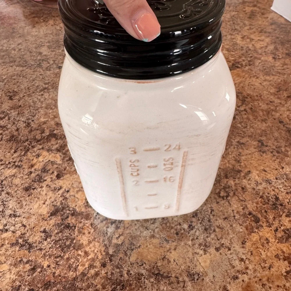 Farmhouse Ceramic Mason Jar Cookie Jar White Distressed Vintage Country Kitchen